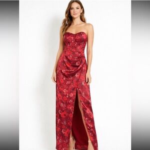 Altr’d Stare Red Floral Strapless Dress
